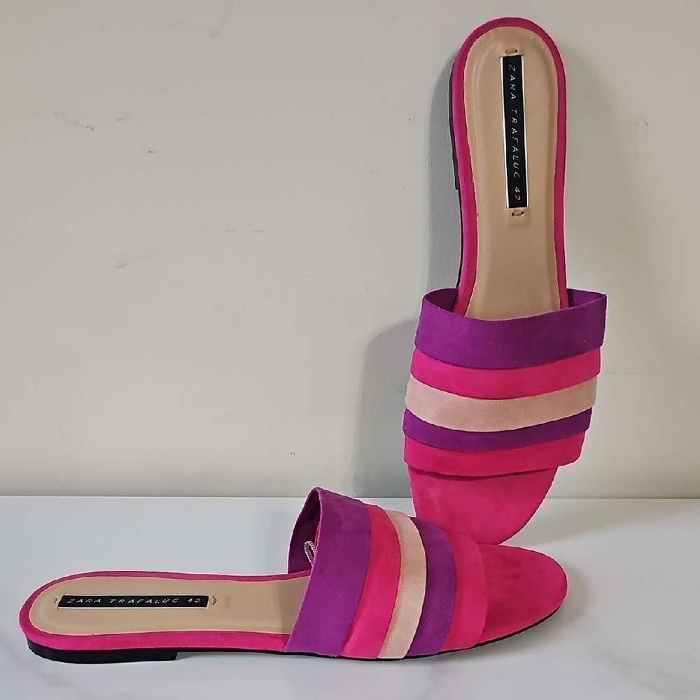 Zara Pink and Purple Sandals with Color-Block Stripes